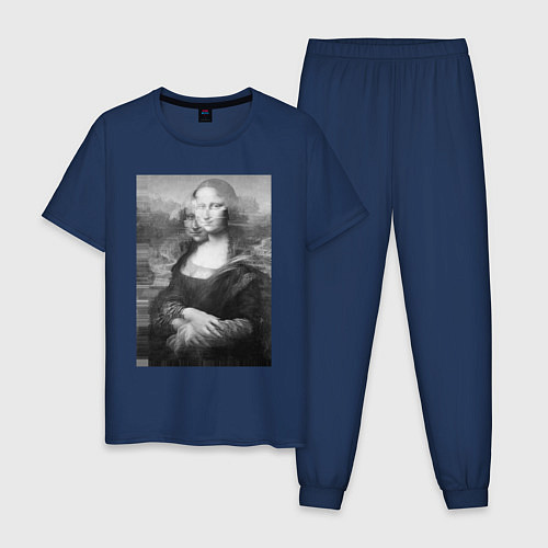 Мужская пижама Черная-белая Мона Лиза с глюками / Тёмно-синий – фото 1