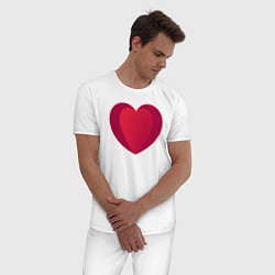 Пижама хлопковая мужская Красное сердце с тенью, цвет: белый — фото 2