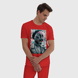 Пижама хлопковая мужская Чувак модная пантера из Нью-Йорка, цвет: красный — фото 2