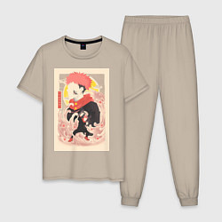 Пижама хлопковая мужская Магическая битва Сукуна Рёмэн арт, цвет: миндальный
