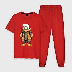 Пижама хлопковая мужская Утёнок в тёплой куртке, цвет: красный