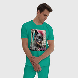 Пижама хлопковая мужская Девушка кошка - панк не умер, цвет: зеленый — фото 2
