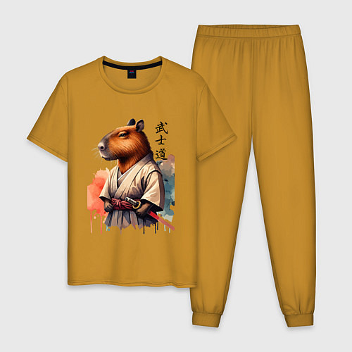 Мужская пижама Capybara samurai - ai art fantasy / Горчичный – фото 1