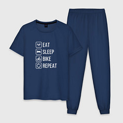 Пижама хлопковая мужская Eat sleep bike repeat, цвет: тёмно-синий