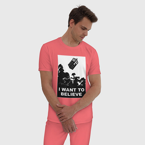 Мужская пижама Тардис - я хочу верить / Коралловый – фото 3