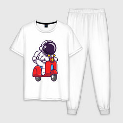 Пижама хлопковая мужская Космонавт на мотороллере, цвет: белый