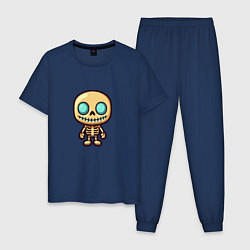 Пижама хлопковая мужская Маленький скелет, цвет: тёмно-синий