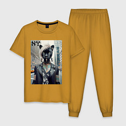 Пижама хлопковая мужская Молодая пантера - модница из Нью-Йорка, цвет: горчичный