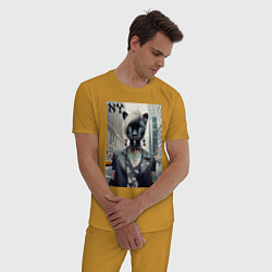 Пижама хлопковая мужская Молодая пантера - модница из Нью-Йорка, цвет: горчичный — фото 2