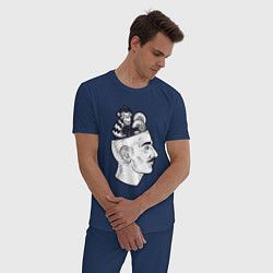 Пижама хлопковая мужская Обезьяна в голове, цвет: тёмно-синий — фото 2
