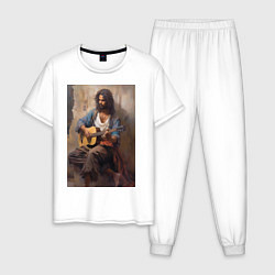 Пижама хлопковая мужская Моряк гитарист, цвет: белый