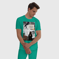 Пижама хлопковая мужская Журналист эстетика, цвет: зеленый — фото 2