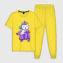 Пижама хлопковая мужская Единорог на мотороллере, цвет: желтый