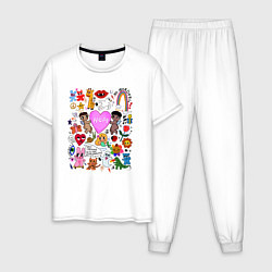 Пижама хлопковая мужская Y2K hope heart - cartoon pop art childrens drawing, цвет: белый