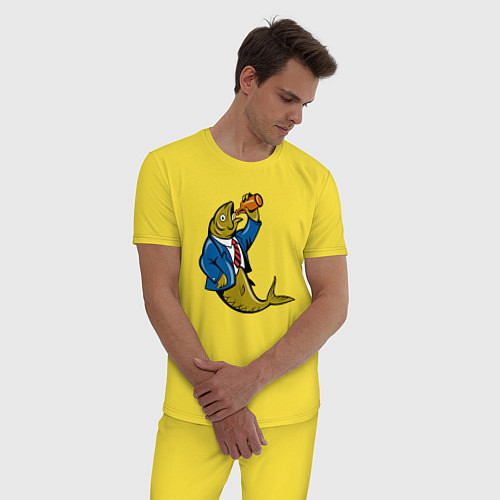 Мужская пижама Рыба пьёт пиво / Желтый – фото 3