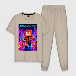 Пижама хлопковая мужская Halloween is coming - neon glow collaboration, цвет: миндальный