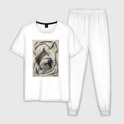 Пижама хлопковая мужская Абстрактная картина Forms, цвет: белый