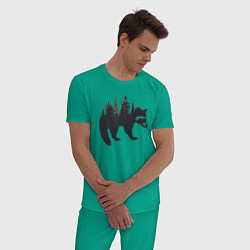 Пижама хлопковая мужская Енот силуэт из деревьев лесных, цвет: зеленый — фото 2
