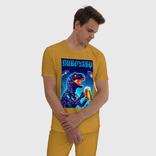 Мужская пижама Пивозавр из будущего - киберпанк / Горчичный – фото 3
