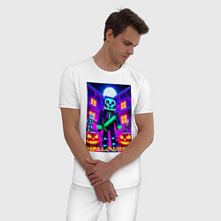 Пижама хлопковая мужская Halloween and Minecraft - neon collaboration, цвет: белый — фото 2