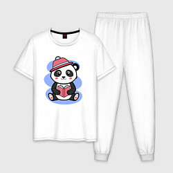 Пижама хлопковая мужская Панда с книжкой, цвет: белый