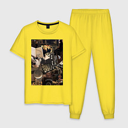 Пижама хлопковая мужская Шахматы коллаж, цвет: желтый