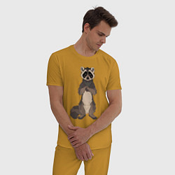 Пижама хлопковая мужская Енот арт, цвет: горчичный — фото 2