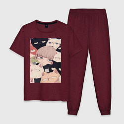 Пижама хлопковая мужская Девушка с котиками, цвет: меланж-бордовый