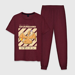 Пижама хлопковая мужская Покемоны Чаризард Charizard, цвет: меланж-бордовый