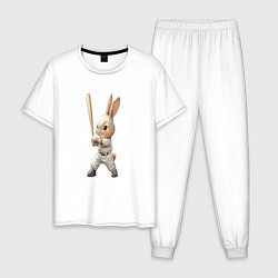 Пижама хлопковая мужская Заяц спортсмен, цвет: белый