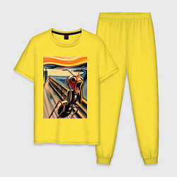 Пижама хлопковая мужская Муравей кричит на картине Эдварда Мунка - мем иску, цвет: желтый
