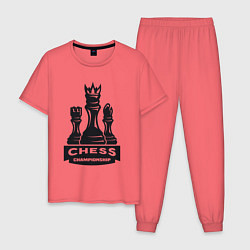 Пижама хлопковая мужская Chess championship, цвет: коралловый