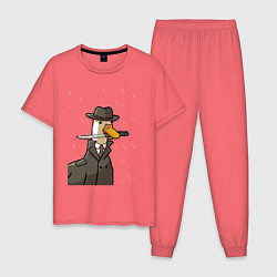Пижама хлопковая мужская Гусь агент с ножом, цвет: коралловый