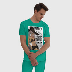 Пижама хлопковая мужская Frieren She Slayer, цвет: зеленый — фото 2