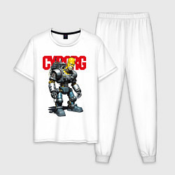Пижама хлопковая мужская Cyborg Homer Simpson - ai art fantasy, цвет: белый