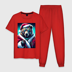 Пижама хлопковая мужская Cyber bear - Santa Claus, цвет: красный
