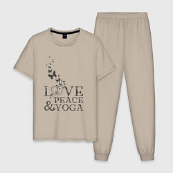 Пижама хлопковая мужская Love peace yoga, цвет: миндальный