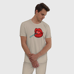 Пижама хлопковая мужская Candy lips, цвет: миндальный — фото 2