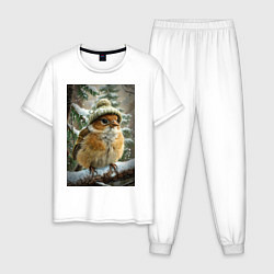 Пижама хлопковая мужская Воробей в шапке, цвет: белый
