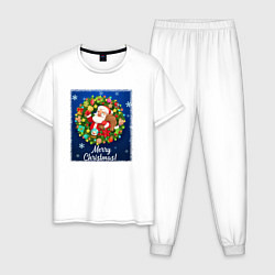 Пижама хлопковая мужская Рождественское настроение, цвет: белый