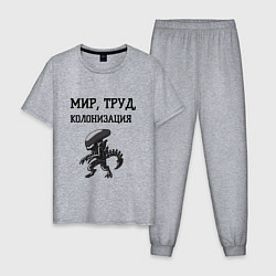 Пижама хлопковая мужская Мир труд колонизация, цвет: меланж