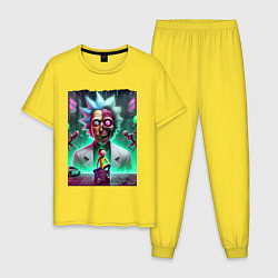 Пижама хлопковая мужская Rick and Morty - neon skull, цвет: желтый