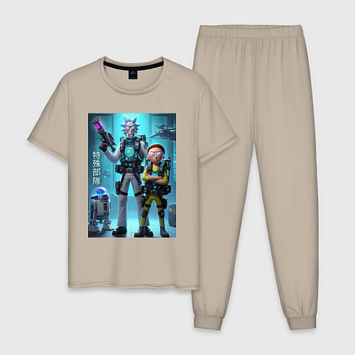 Мужская пижама Rick and Morty - cyber special forces / Миндальный – фото 1