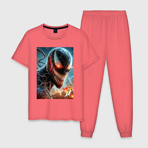 Мужская пижама Ужасный Веном - неоновое свечение / Коралловый – фото 1