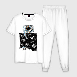 Пижама хлопковая мужская Космический сон, цвет: белый