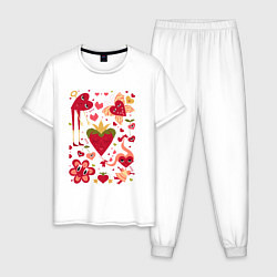 Пижама хлопковая мужская Сердца коллаж, цвет: белый
