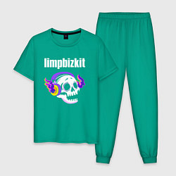 Пижама хлопковая мужская Limp Bizkit - неоновый череп, цвет: зеленый