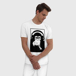Пижама хлопковая мужская Monkey in the headphones, цвет: белый — фото 2