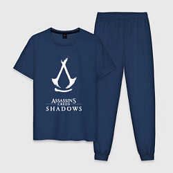 Пижама хлопковая мужская Assassins creed - shadows white, цвет: тёмно-синий