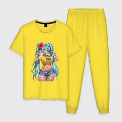 Пижама хлопковая мужская Miku Hatsune с цветком, цвет: желтый